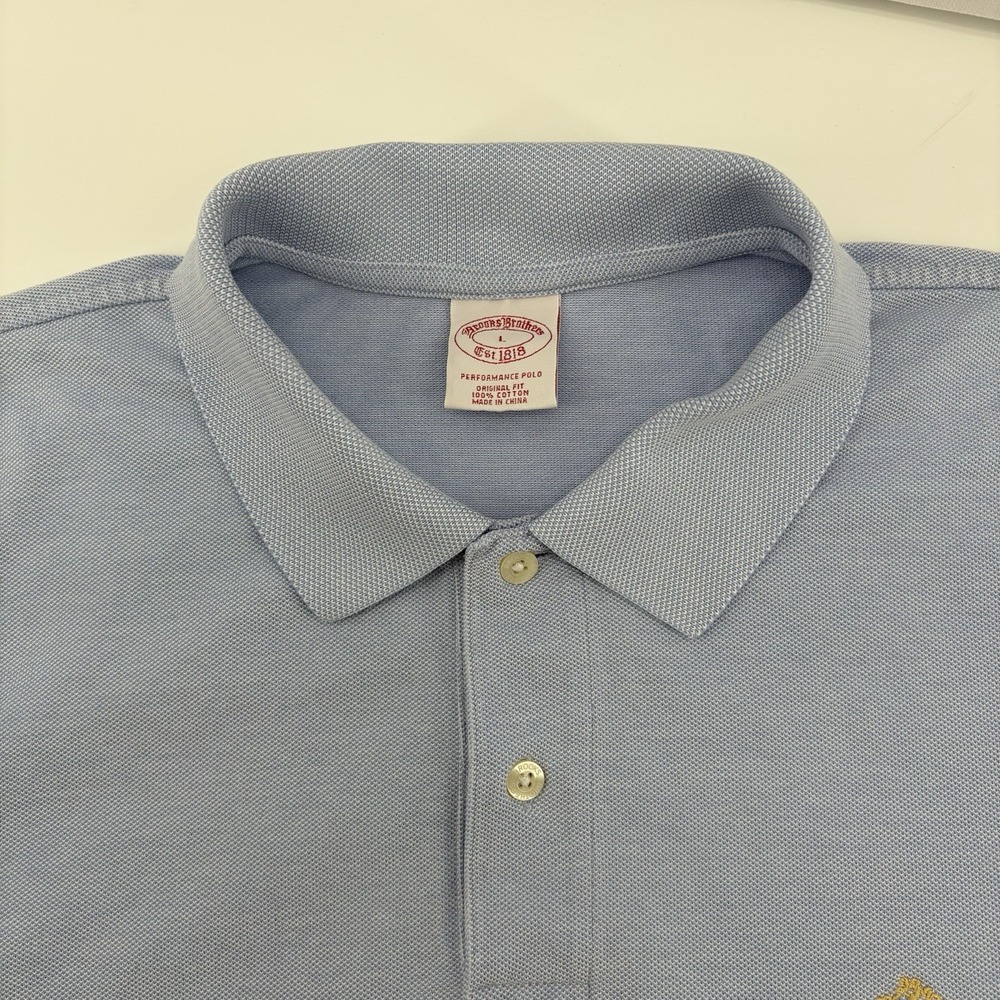 Brooks Brothers Polo Shirt Mens Large‎ Light Blue Cotton Performance Polo